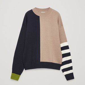 COS Wool Mock Neck Striped Colorblock Sweater